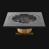 Hotaan Anti-odor Matte Black Bathtub Shower Drainer Floor 10cm Brass Square Floor Shower Drain Waste Grate Floor Drain