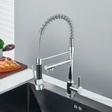 Chrome Brass Kitchen Sink Faucet Pull Down Hot and Cold Water Mixer 2 Mode Tap with Dual Spout 360 Rotation Flexible Deck Mount