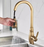Tuqiu Kitchen Faucets Antique Sink Faucets Brass Sink Tap Pull Out Rotate Spout Mixers Tap Hot Cold Water Crane