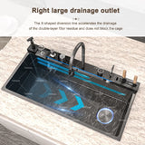 Stainless Steel Waterfall Kitchen Sink Embossed Single Bowl Digital Display Extra Large Multifunctional Washing Sinks 100x50cm