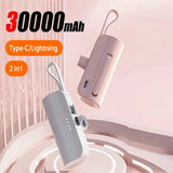Mini 30000mAh Power Bank Capsule Large Capacity Portable Wireless Fast Charging External Battery For iPhone Type-c New