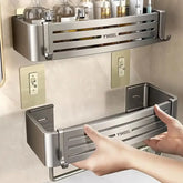 Aluminum Bathroom Shelves Wall Towel Rack Mounted Shower Caddy With No Drilling Design For Toiletries And Bathroom Accessories