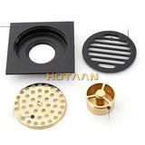 Hotaan Anti-odor Matte Black Bathtub Shower Drainer Floor 10cm Brass Square Floor Shower Drain Waste Grate Floor Drain
