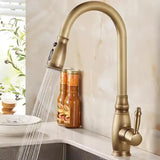 Tuqiu Kitchen Faucets Antique Sink Faucets Brass Sink Tap Pull Out Rotate Spout Mixers Tap Hot Cold Water Crane