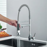 Chrome Brass Kitchen Sink Faucet Pull Down Hot and Cold Water Mixer 2 Mode Tap with Dual Spout 360 Rotation Flexible Deck Mount
