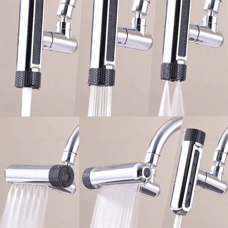 New 6 Modes Kitchen Faucet Waterfall Spout Splash-Proof Universal 360° Rotating Aerator Multi-Function Faucet Spout Extender