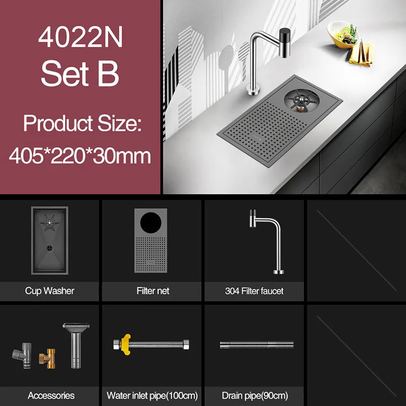 Bar Counter kitchen Nanometer Cup Rinser 304 Stainless Steel Handmade Brushed Cup Washer For Milk Tea Cafe Fast Food Shop