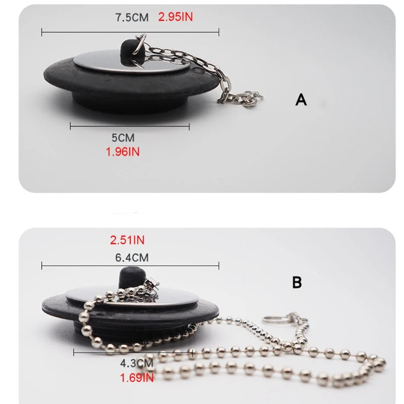 Q1JB Rubber Choke Bathtub Drain Stopper with Chain Bath Plug Drain Tub Stopper for Home and Hotel 1PC