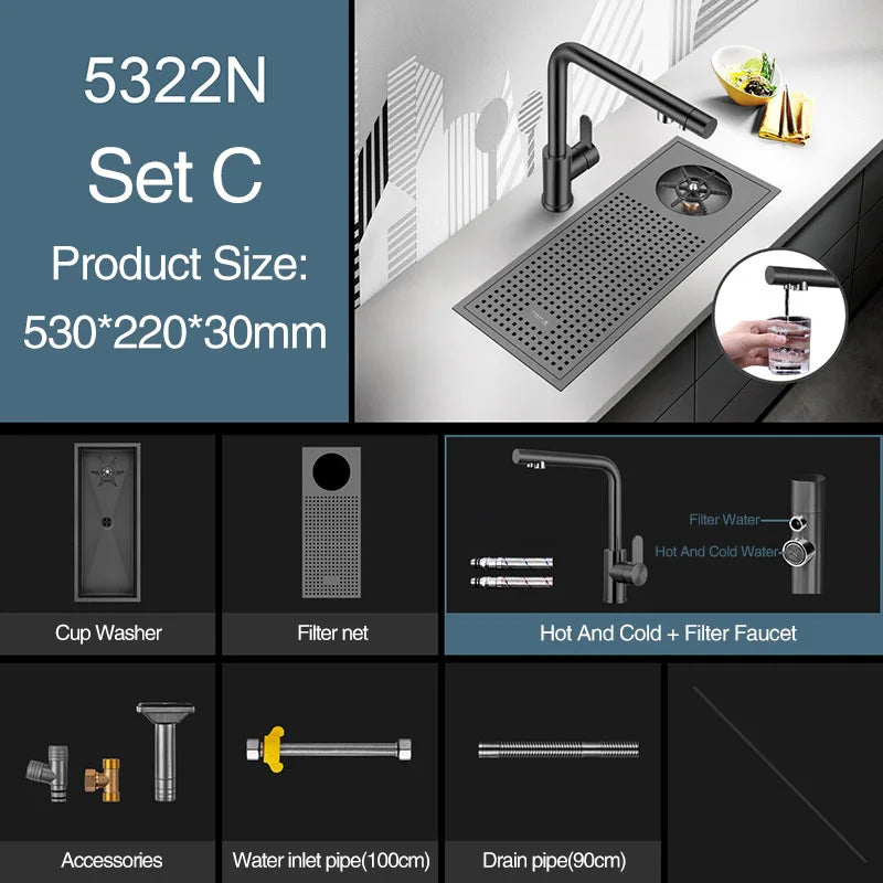 Bar Counter kitchen Nanometer Cup Rinser 304 Stainless Steel Handmade Brushed Cup Washer For Milk Tea Cafe Fast Food Shop