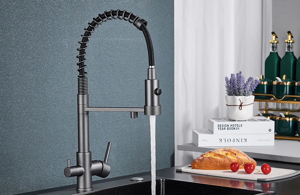 rozin Pull Down Filter Kitchen Faucet Black 3 Way Drinking Pure Water Faucets Brass 360° Flexible Purification Water Mixer Tap
