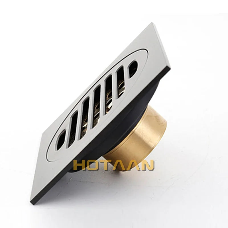 Hotaan Anti-odor Matte Black Bathtub Shower Drainer Floor 10cm Brass Square Floor Shower Drain Waste Grate Floor Drain