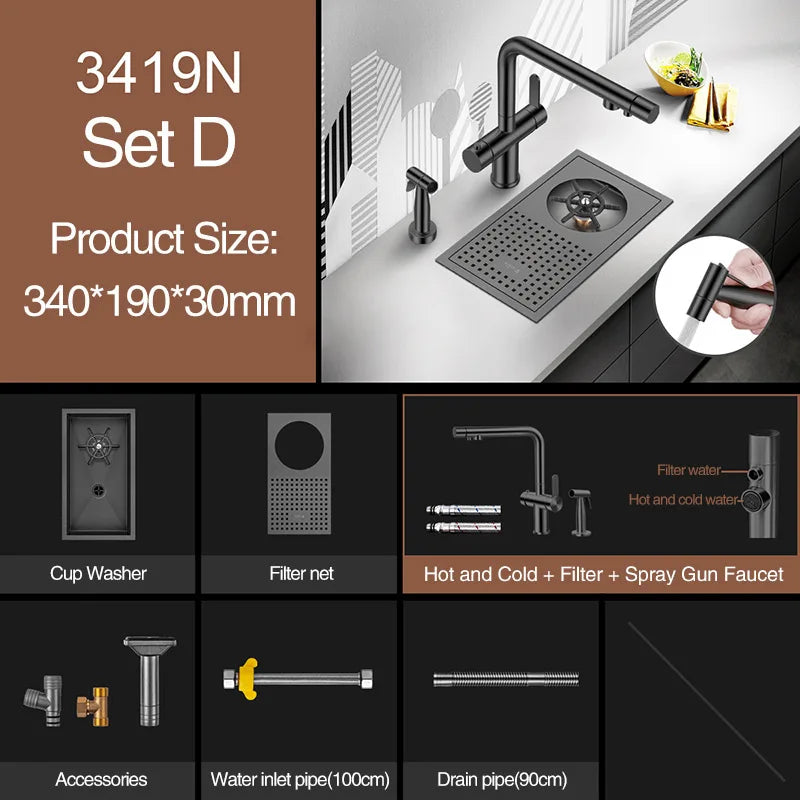 Bar Counter kitchen Nanometer Cup Rinser 304 Stainless Steel Handmade Brushed Cup Washer For Milk Tea Cafe Fast Food Shop