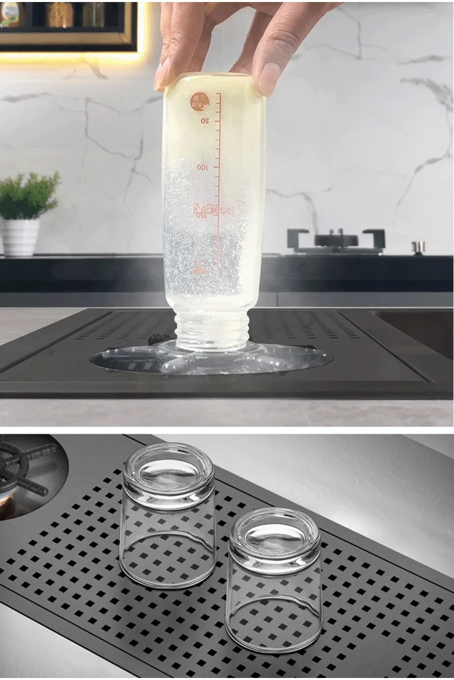 Bar Counter kitchen Nanometer Cup Rinser 304 Stainless Steel Handmade Brushed Cup Washer For Milk Tea Cafe Fast Food Shop