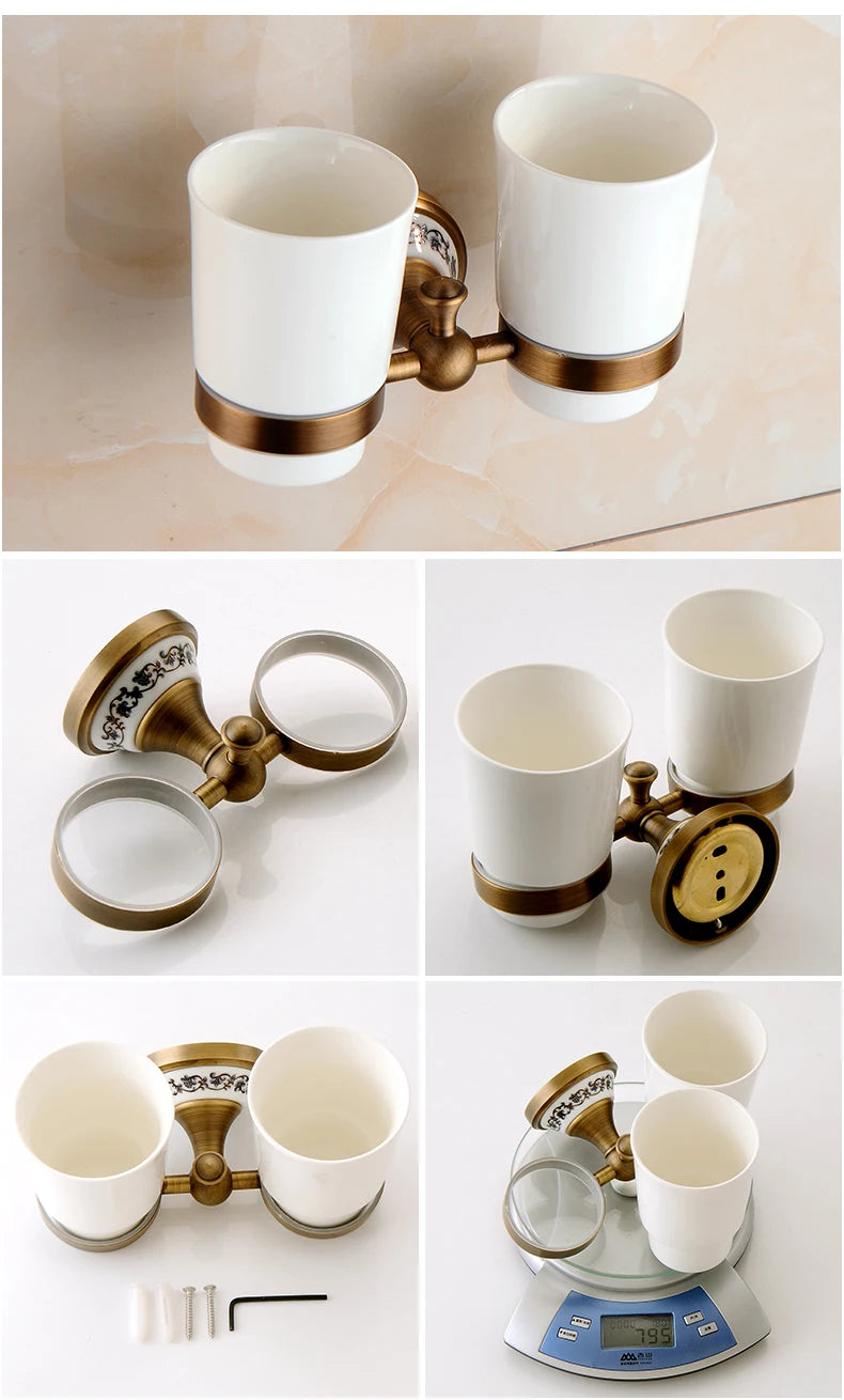 Antique Bronze Bathroom Accessories Sets Towel Shelf Towel Holder Toilet Paper Holder Rove Hook Ceramic Bathroom Products EL3100