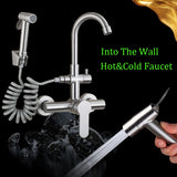 Onyzpily Brushed Nickel 304 stainless steel Kitchen Sink Faucet Mixer Tap Stream Sprayer Head Wall Installation