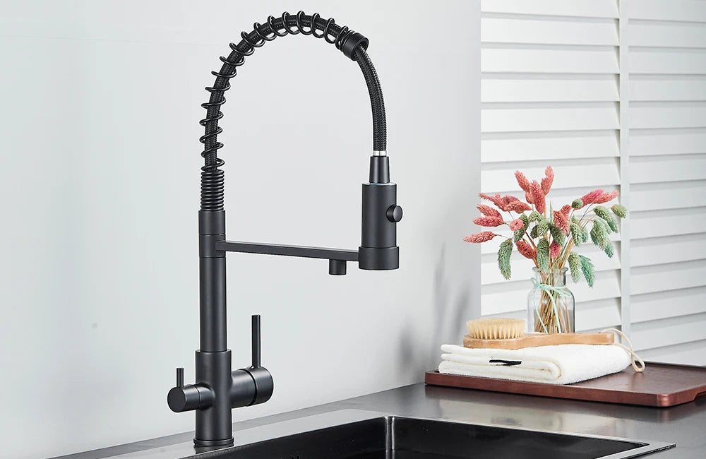 rozin Pull Down Filter Kitchen Faucet Black 3 Way Drinking Pure Water Faucets Brass 360° Flexible Purification Water Mixer Tap