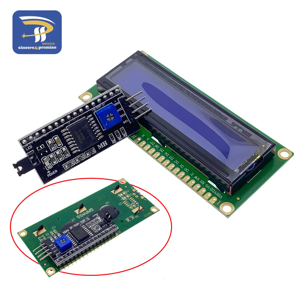 1602 16x2 HD44780 for Arduino Character 5V LCD Blue Screen 1602A IIC/I2C Serial PCF8574 Interface Adapter Plate Module DIY KIT