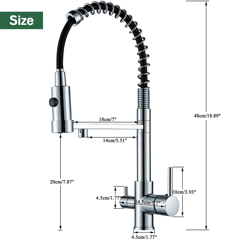 rozin Pull Down Filter Kitchen Faucet Black 3 Way Drinking Pure Water Faucets Brass 360° Flexible Purification Water Mixer Tap