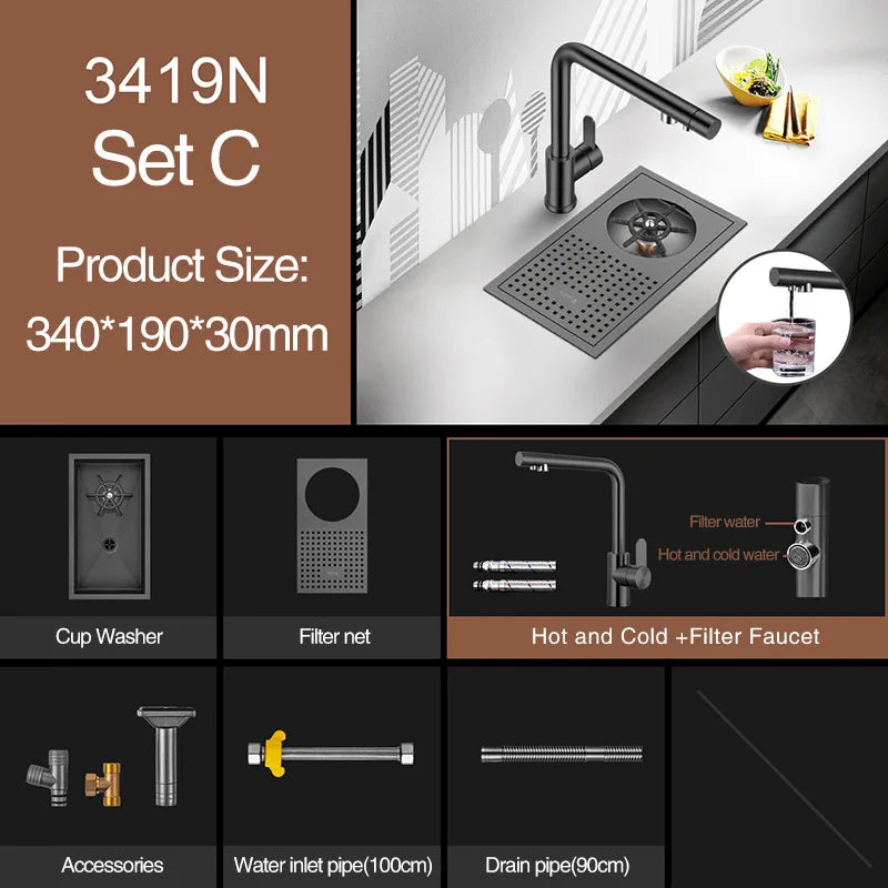 Bar Counter kitchen Nanometer Cup Rinser 304 Stainless Steel Handmade Brushed Cup Washer For Milk Tea Cafe Fast Food Shop