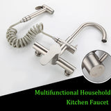 Onyzpily Brushed Nickel 304 stainless steel Kitchen Sink Faucet Mixer Tap Stream Sprayer Head Wall Installation