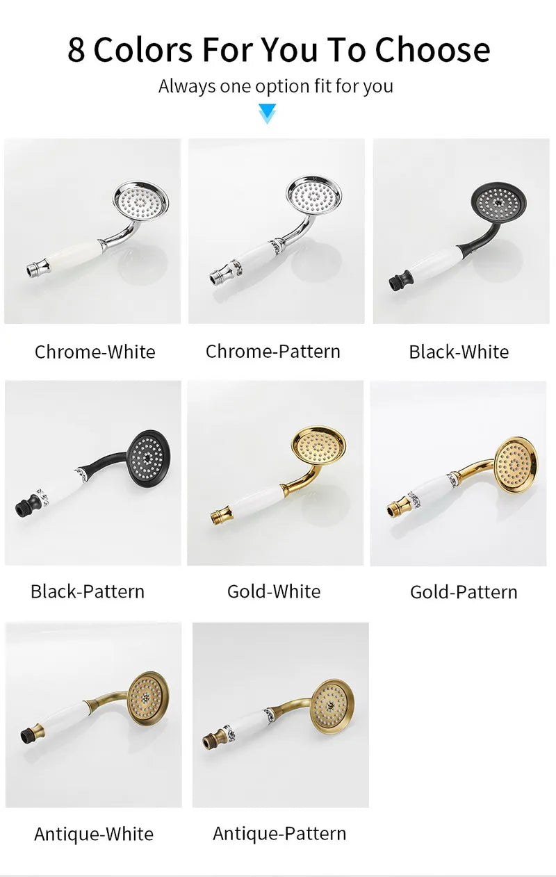 Chrome/Antique Brass/Black Bronze Golden Brass Ceramic Handle Shower Head Telephone Style Bathroom Hand Shower Head Spray