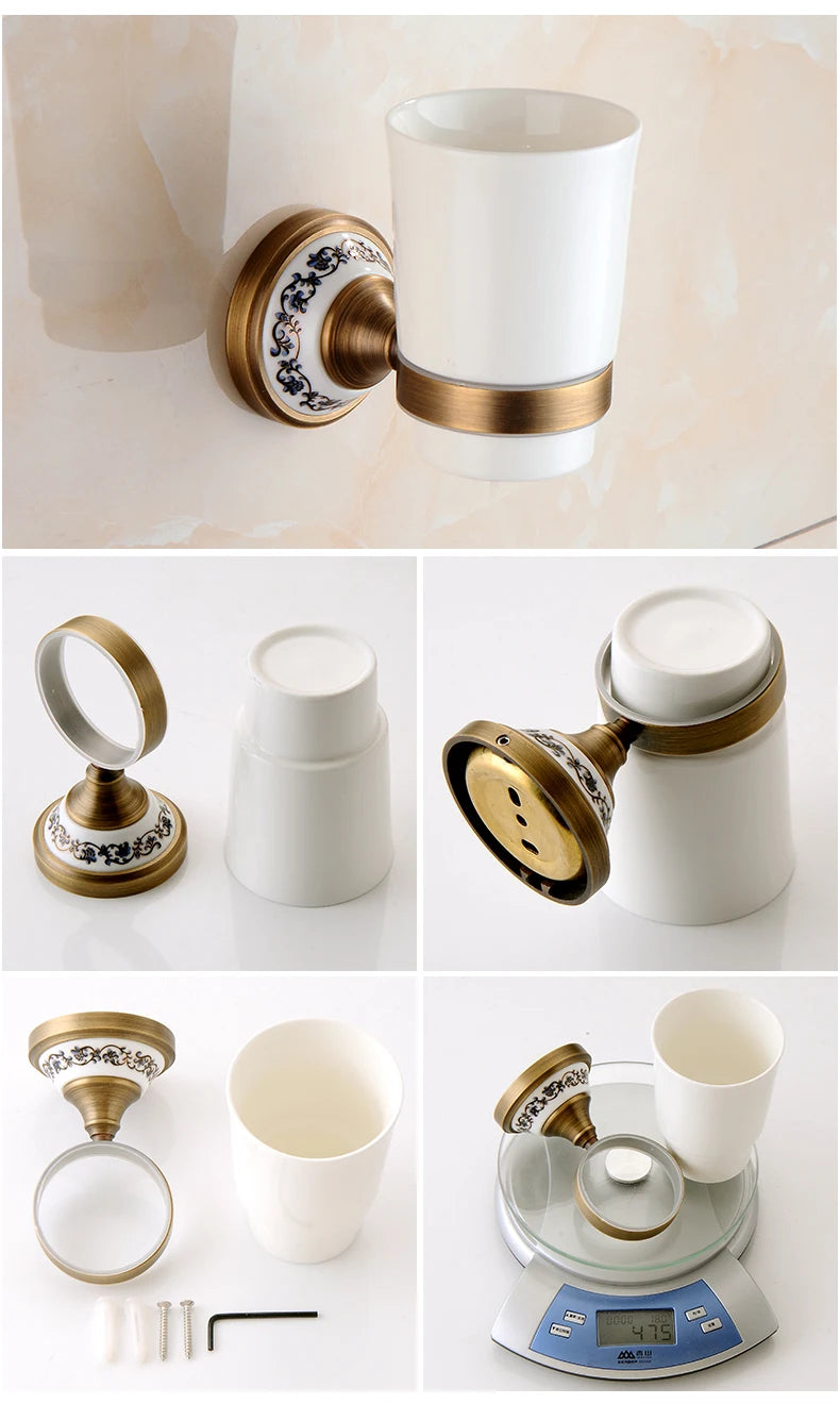 Antique Bronze Bathroom Accessories Sets Towel Shelf Towel Holder Toilet Paper Holder Rove Hook Ceramic Bathroom Products EL3100
