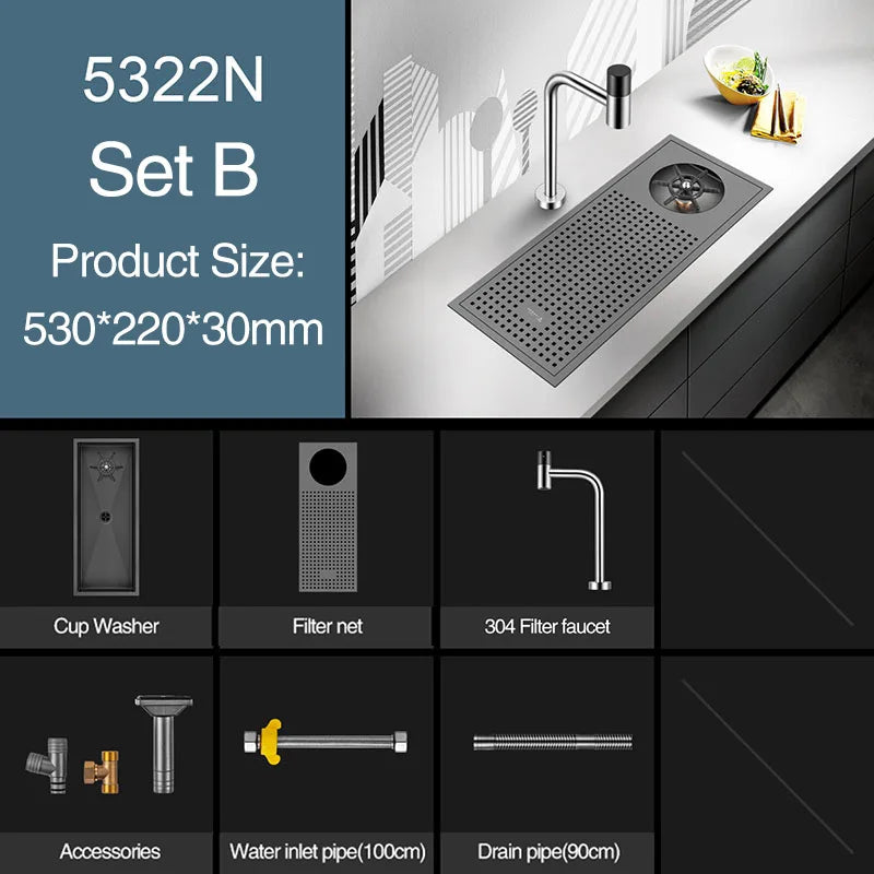 Bar Counter kitchen Nanometer Cup Rinser 304 Stainless Steel Handmade Brushed Cup Washer For Milk Tea Cafe Fast Food Shop