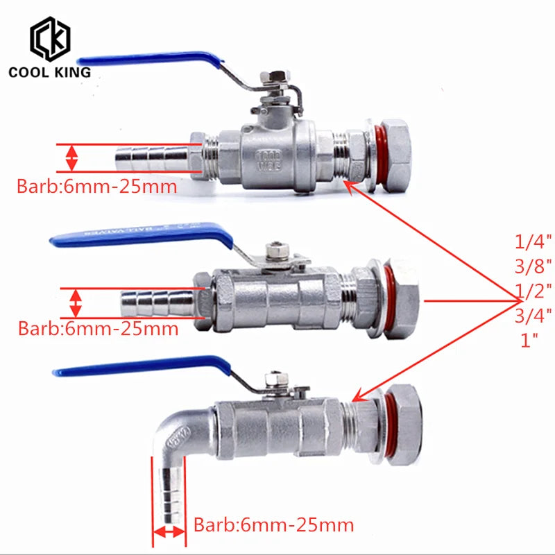 1/4” 3/8” 1/2'' BSP Homebrew Hardware Kettle/Keg Weldless Bulkhead 304 Stainless Steel Fitting DN8 DN10 DN15
