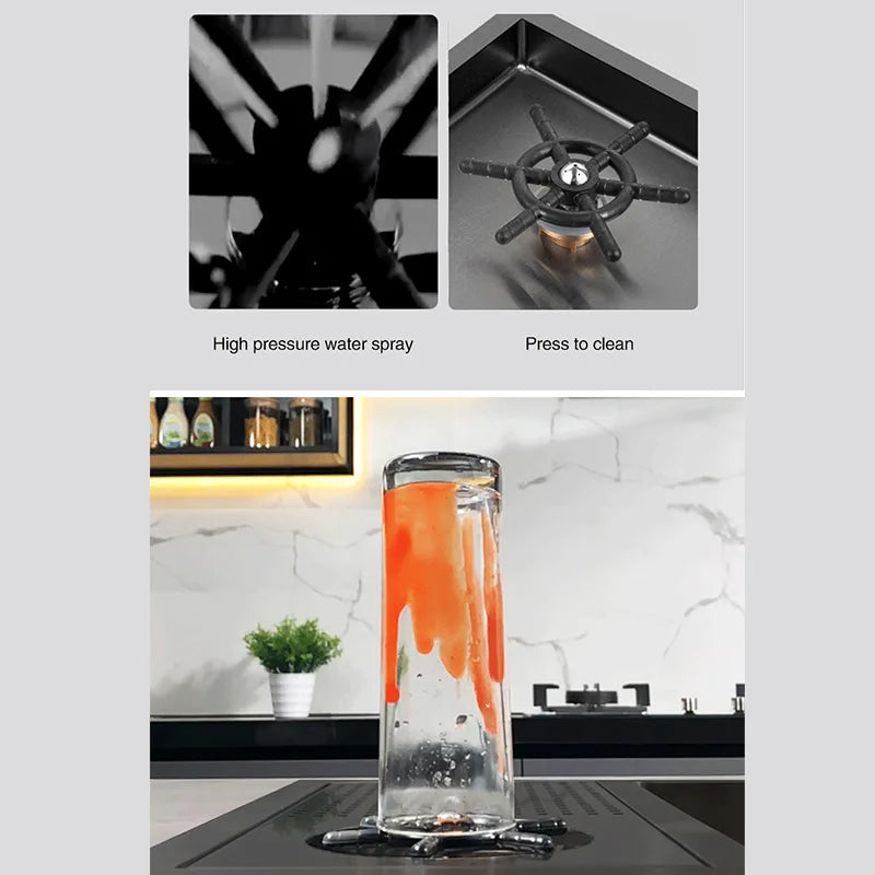 Bar Counter kitchen Nanometer Cup Rinser 304 Stainless Steel Handmade Brushed Cup Washer For Milk Tea Cafe Fast Food Shop