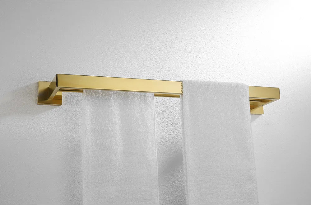 Stainless Steel Double Towel Bars Square Towel Rack Holder Wall Mounted Bathroom Accessories Brushed Gold/Brushed/Mirror/Black