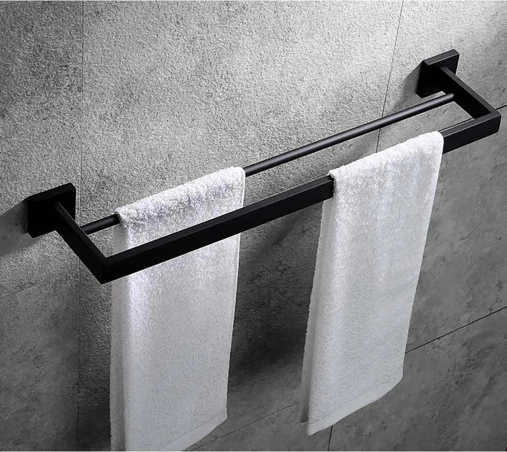 Stainless Steel Double Towel Bars Square Towel Rack Holder Wall Mounted Bathroom Accessories Brushed Gold/Brushed/Mirror/Black
