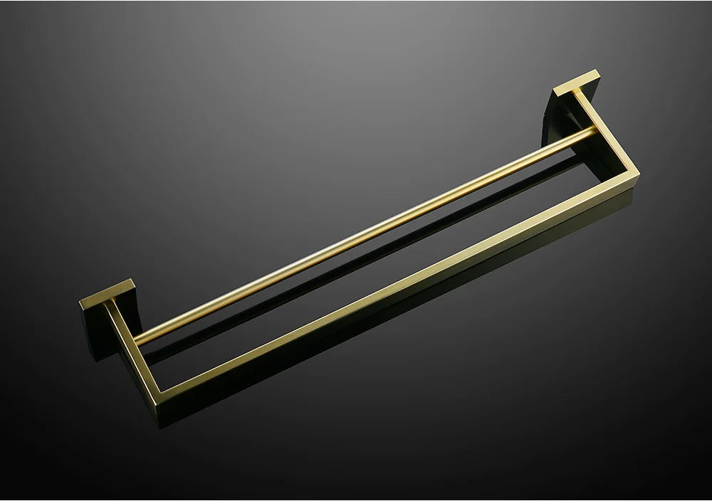 Stainless Steel Double Towel Bars Square Towel Rack Holder Wall Mounted Bathroom Accessories Brushed Gold/Brushed/Mirror/Black