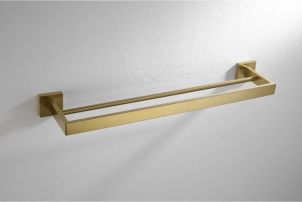 Stainless Steel Double Towel Bars Square Towel Rack Holder Wall Mounted Bathroom Accessories Brushed Gold/Brushed/Mirror/Black
