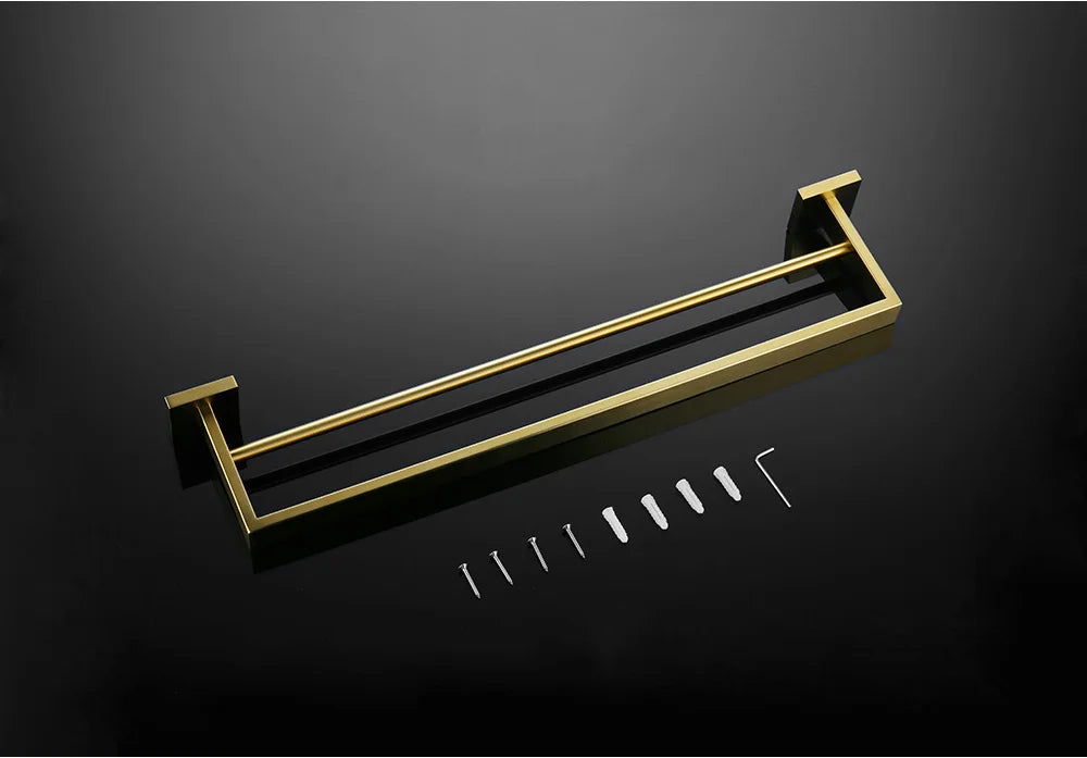 Stainless Steel Double Towel Bars Square Towel Rack Holder Wall Mounted Bathroom Accessories Brushed Gold/Brushed/Mirror/Black