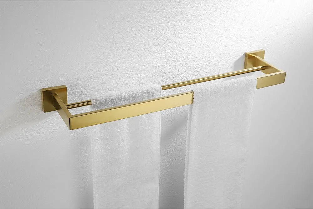 Stainless Steel Double Towel Bars Square Towel Rack Holder Wall Mounted Bathroom Accessories Brushed Gold/Brushed/Mirror/Black