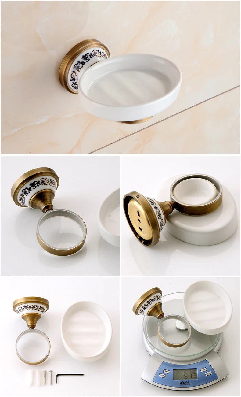 Antique Bronze Bathroom Accessories Sets Towel Shelf Towel Holder Toilet Paper Holder Rove Hook Ceramic Bathroom Products EL3100