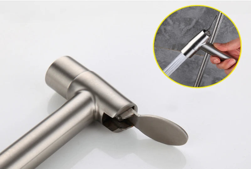 Onyzpily Brushed Nickel 304 stainless steel Kitchen Sink Faucet Mixer Tap Stream Sprayer Head Wall Installation