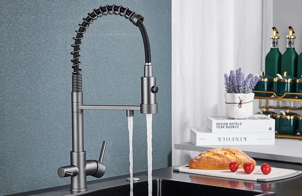 rozin Pull Down Filter Kitchen Faucet Black 3 Way Drinking Pure Water Faucets Brass 360° Flexible Purification Water Mixer Tap