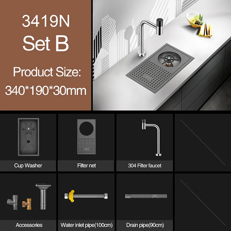 Bar Counter kitchen Nanometer Cup Rinser 304 Stainless Steel Handmade Brushed Cup Washer For Milk Tea Cafe Fast Food Shop