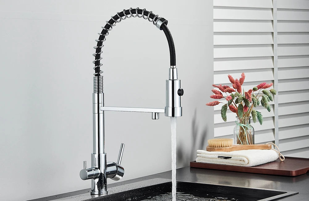 rozin Pull Down Filter Kitchen Faucet Black 3 Way Drinking Pure Water Faucets Brass 360° Flexible Purification Water Mixer Tap
