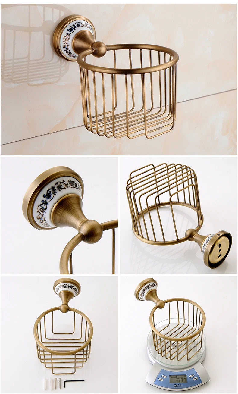 Antique Bronze Bathroom Accessories Sets Towel Shelf Towel Holder Toilet Paper Holder Rove Hook Ceramic Bathroom Products EL3100