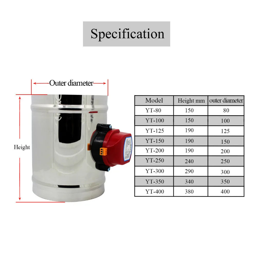 OD51-250mm 201 stainless steel electric air duct damper valve HVAC ducting motorized air damper HVAC AC220V DC12/24V actuator