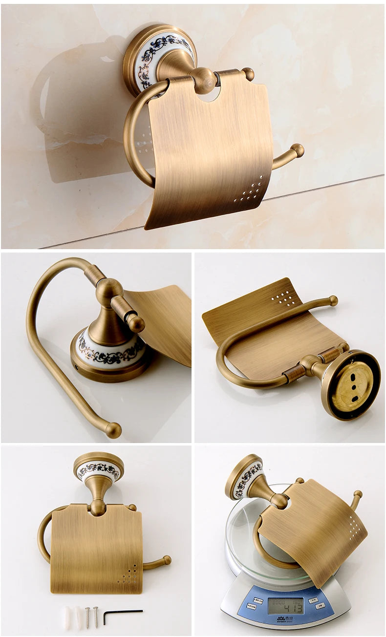 Antique Bronze Bathroom Accessories Sets Towel Shelf Towel Holder Toilet Paper Holder Rove Hook Ceramic Bathroom Products EL3100