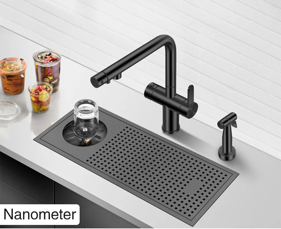 Bar Counter kitchen Nanometer Cup Rinser 304 Stainless Steel Handmade Brushed Cup Washer For Milk Tea Cafe Fast Food Shop