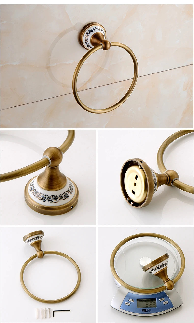 Antique Bronze Bathroom Accessories Sets Towel Shelf Towel Holder Toilet Paper Holder Rove Hook Ceramic Bathroom Products EL3100