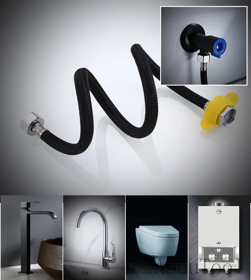 G1/2 4Point Black Nylon Water Inlet Hose Faucet Hose Water Heater Pipe Toilet Connection Kitchen Bathroom Hose All Black Tube