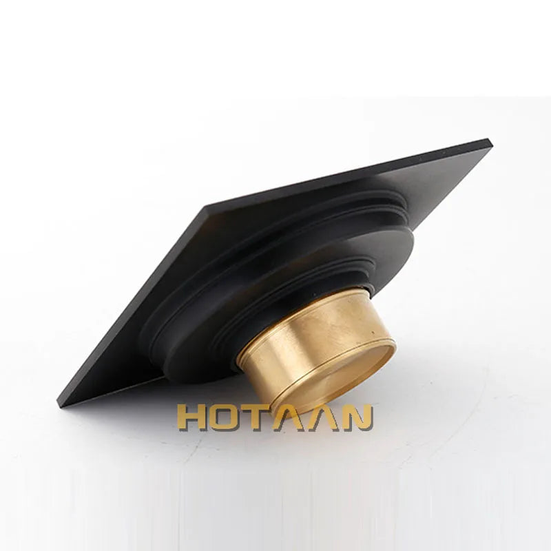 Hotaan Anti-odor Matte Black Bathtub Shower Drainer Floor 10cm Brass Square Floor Shower Drain Waste Grate Floor Drain