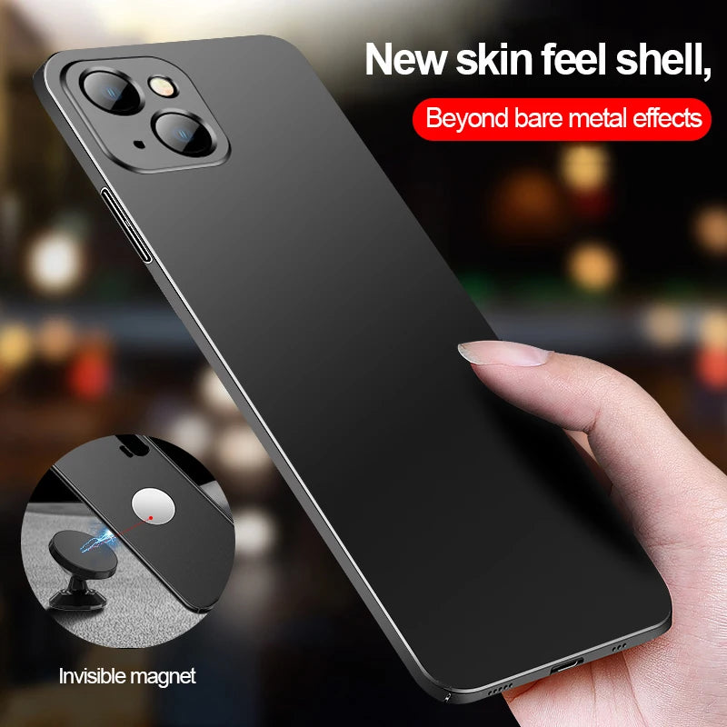 Invisible Magnetic Car Case For iPhone 13 14 15 11 12 Pro Max Ultra Thin Hard Plastic Protection Cover For iPhone 13 15 Pro Max