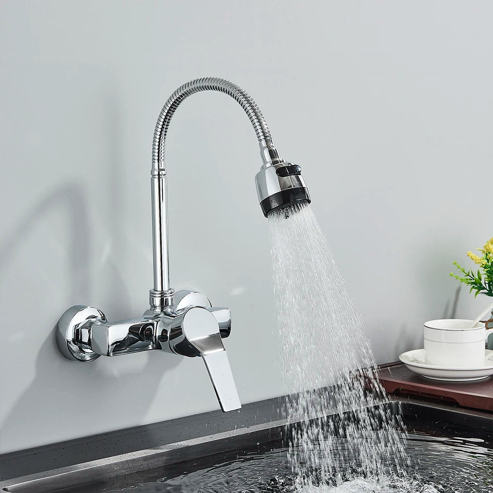 Grifo de cocina cepillado negro, instalado en la pared, 2 modelos, grifo de fregadero de agua fría, grifo de olla de olla 360