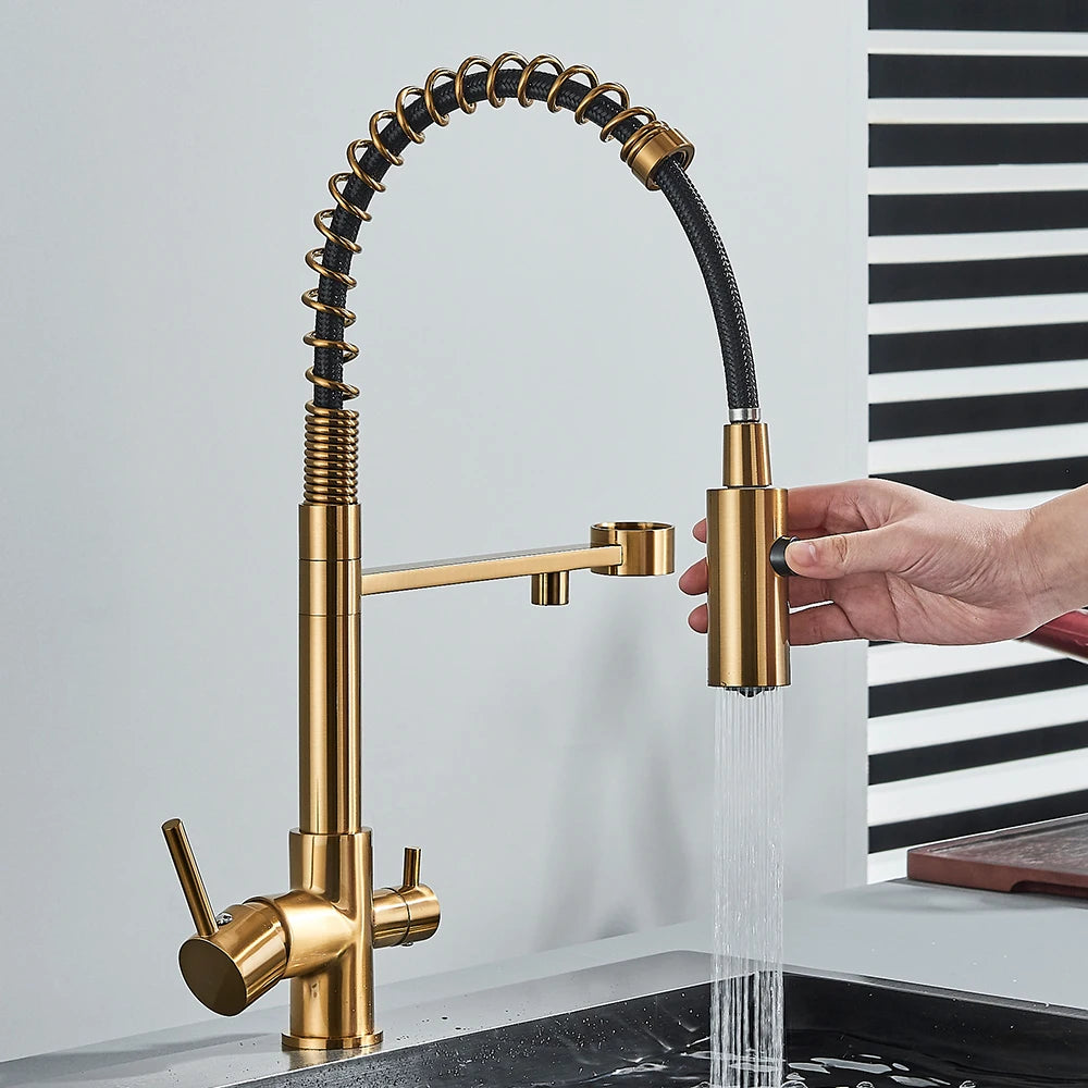 rozin Pull Down Filter Kitchen Faucet Black 3 Way Drinking Pure Water Faucets Brass 360° Flexible Purification Water Mixer Tap